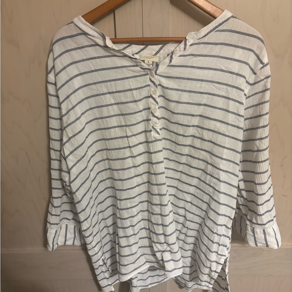 St. John's Bay White and Blue Striped Button Down Shirt